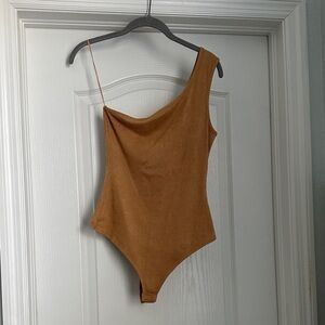 One-Shoulder Light Brown Bodysuit - Women's Asymmetric Style